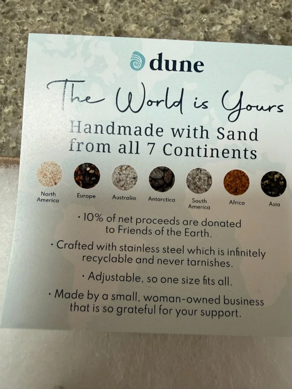 DUNE CUFF bracelet SAND from 7 Continents ADJUSTABLE Silver STAINLESS NEW